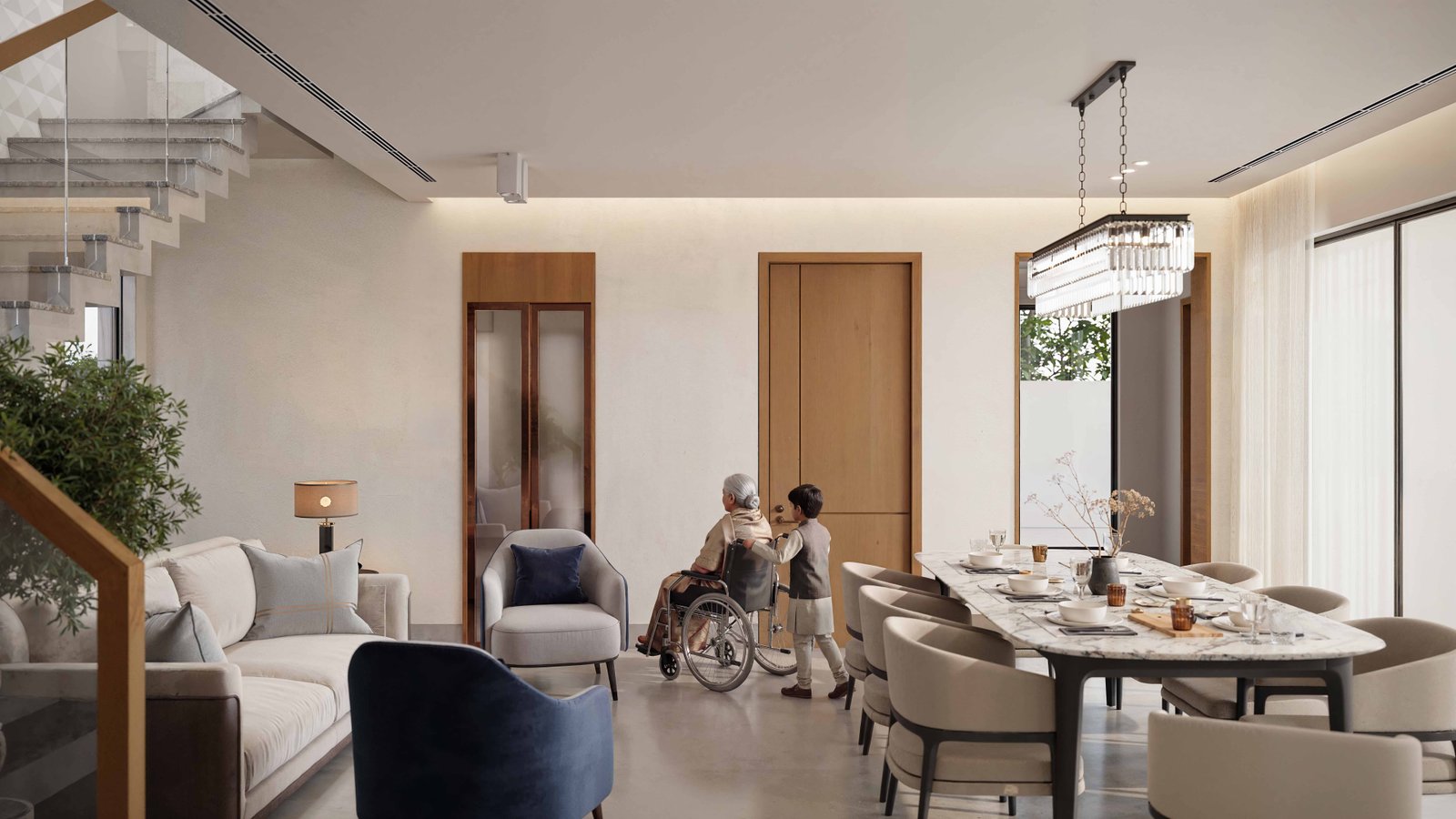 Calm living and dining room inside a Zenora residence