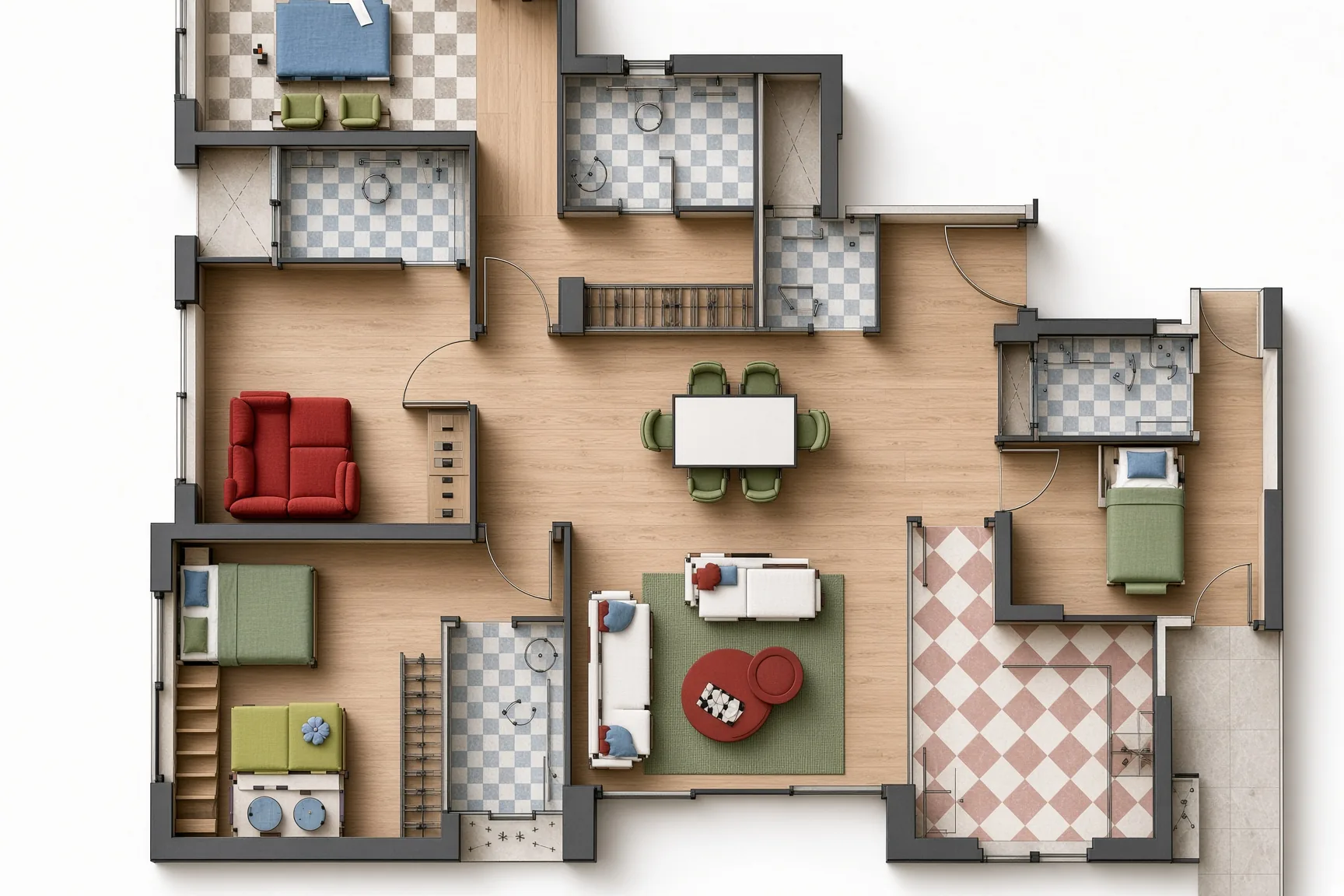 Realistic top-down view of the published 4 BHK plan at Zenora